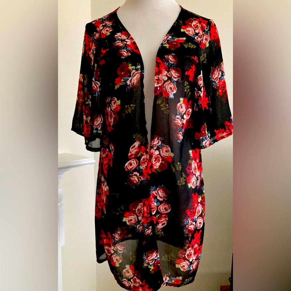 Flower Print Open Front Top (semi-sheer)